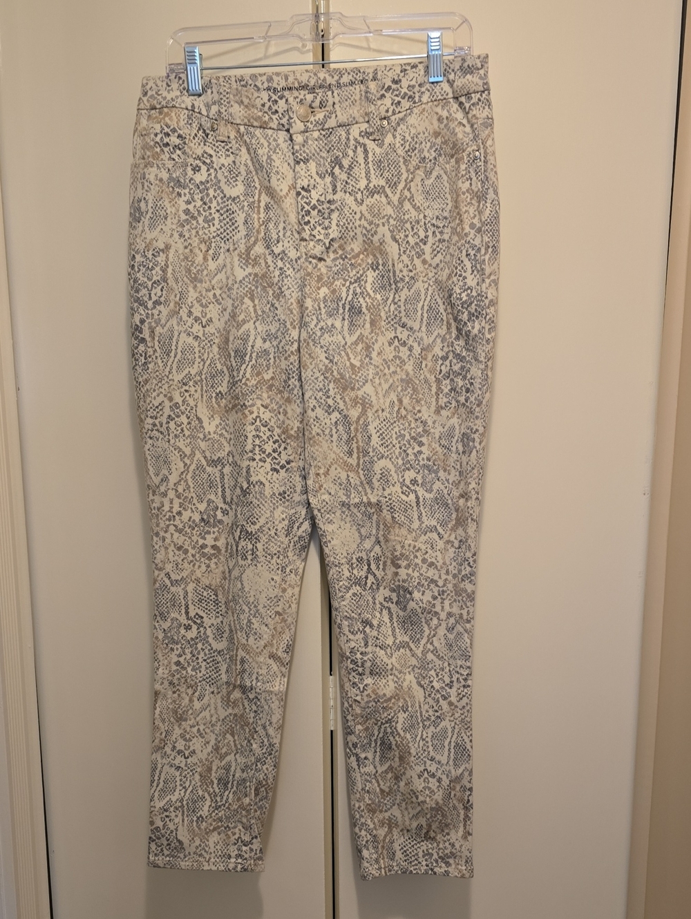 Chico's Snake Print Slim-Leg Ankle Jeans  in Cream and Gray